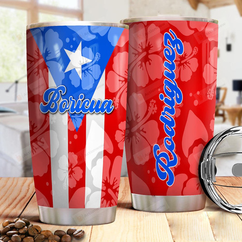 Personalized Puerto Rican Flag Red Stainless Steel Wine Tumbler Cup
