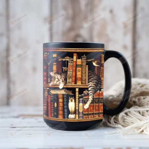 Book Cats In My Bookshelf Mug ,Bookworm Mug, Unique Gift For Book Lovers, Cat Lovers On Birthday Easter Day Mother'S Day, Ceramic Coffee 11-15 Oz Mug (11 Oz)