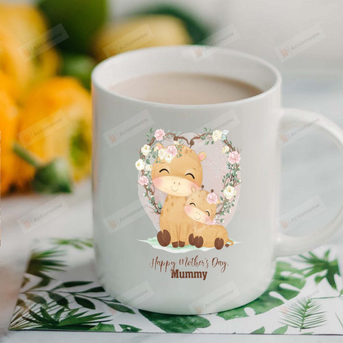 Adorable Giraffe Mummy Floral Mug, Gifts For Aunt, Mommy, Grandma, Sister On Mother's Day, Birthday, Anniversary Funny Coffee Ceramic Mug 11- 15 Oz, Novelty Present From Daughter Son