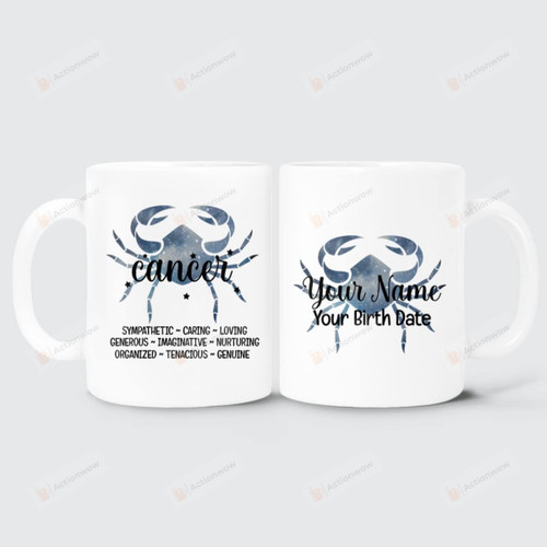 Personalized Horoscope Cancer Mug Custom Name & Date Zodiac Ceramic Coffee Mug