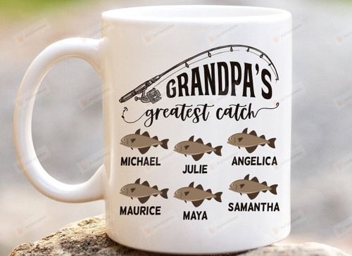 Personalized Grandpa Fishing Mug, Grandpa Birthday Or Christmas Gift, Grandfather Mug, Gift For Grandpa From Grandkids, Father In Law Gift
