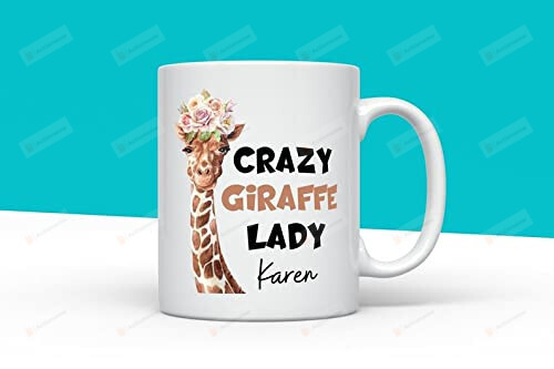 Custom Name Giraffe Mug, Crazy Giraffe Lady, Personalised Giraffe Mug For Women