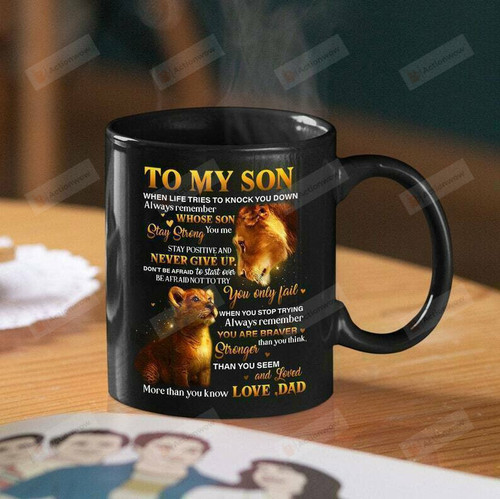 To My Son You Are Braver Than You Think Mug Gift For Son From Dad Ceramic Coffee Mug 110z 15Oz Gift For Family Friends Men Women Gift For Him Birthday Holidays Anniversary Graduated