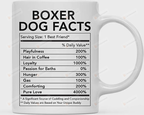 Dog Nutritional Facts Mug Gift, Boxer Dog Gift, Gift For Dog Dad Dog Lover Dog Owner, Boxer Dog Facts Mug
