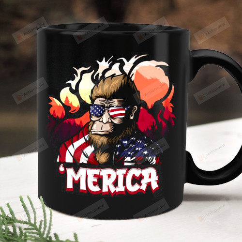 Merica Bigfoot Mug, Gifts For Him, Camping American Mug, Fathers Day Gifts For Dad From Son And Daughter, 4th Of July Mug