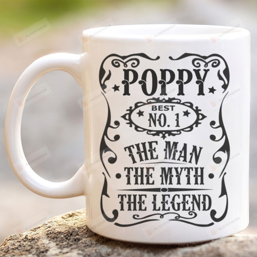 Poppy Ceramic Coffee Mug, The Man The Myth The Legend Poppy Mug, Gift For Grandpa, Pop Pop, Papa From Grandkids, Grandpa Gift On Birthday Fathers Day