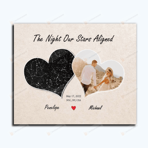Personalized Poster Canvas First Anniversary Gift, The Night Our Stars Aligned Poster Canvas, Gift For Wife Husband On Anniversary