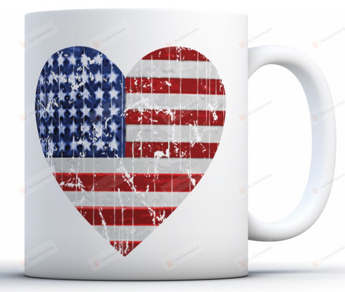 American Flag Heart Mug, 4th Of July Mug, Happy Independence Day Mug