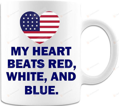 My Heart Beats Red White And Blue Mug, 4th Of July Mug, Happy Independence Day Mug