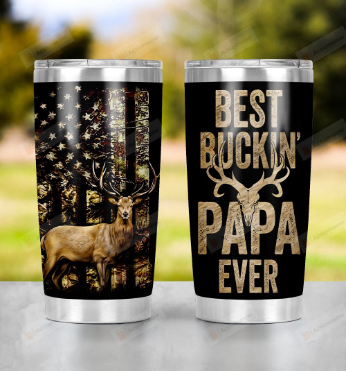 Dad Tumbler Gift Idea - Stainless Steel Tumbler 20oz For Father - Best Buckin Papa - Birthday Fathers Day Gift For Husband For Dad From Kids, Dad Tumbler