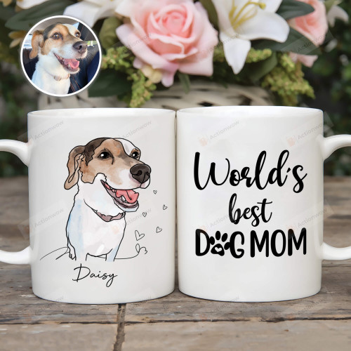 Custom Dog Portrait Mug, World's Best Dog Mom Mug, Dog Memorial Gift Mug