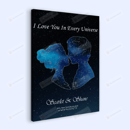 Personalized I Love You In Every Universe Portrait Poster Canvas, Custom Star Map Couple Portrait Poster Canvas, Couple Anniversary Gift Portrait Poster Canvas