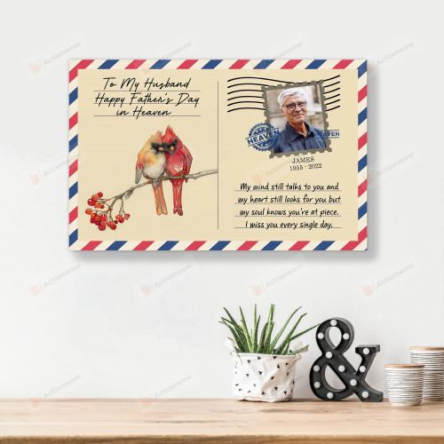 Personalized To My Husband Vertical Poster Canvas, Happy Father's Day In Heaven Vertical Poster Canvas, Husband Memory Gift Vertical Poster Canvas