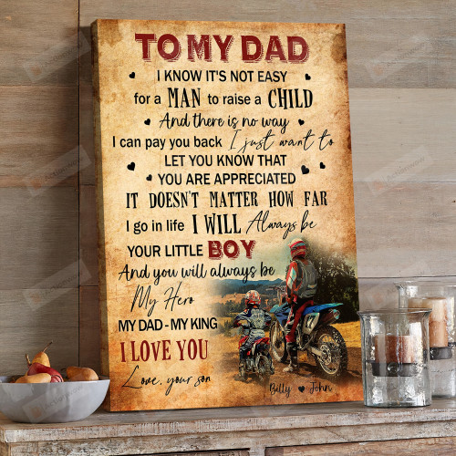 Personalized To My Biker Dad Portrait Poster Canvas, I Know It's Not Easy For A Man To Raise A Child Portrait Poster Canvas, Father's Day Gift Portrait Poster Canvas