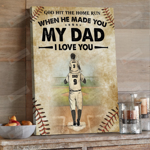 Personalized God Hit The Homerun Portrait Poster Canvas, When He Made You My Dad Portrait Poster Canvas, Father's Day Gift Portrait Poster Canvas