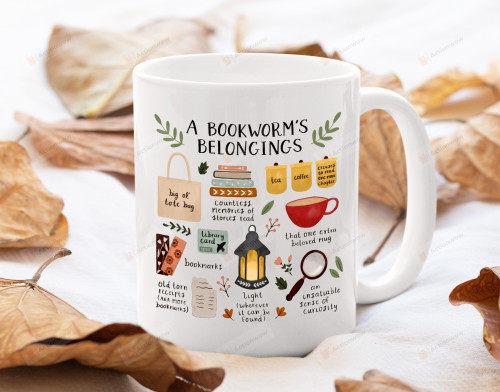 A Bookworm's Belongings Mug, Library Book Coffee Mug, Bookish Gifts For Friends Family, Bookworm Mug