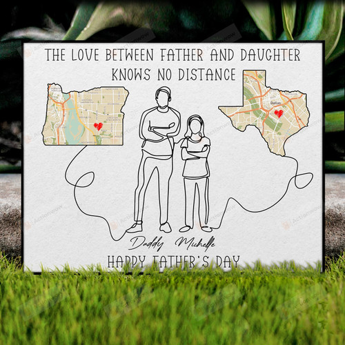 Personalized The Love Between Father And Daughter Custom Map Vertical Poster, Happy Father's Day Vertical Poster Canvas