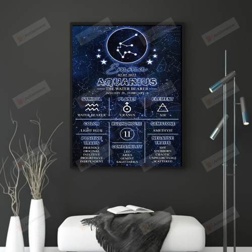 Personalized Custom Starmap Portrait Poster Canvas, Zodiac Sign Aquarius Portrait Poster Canvas, Astrology Horoscope Gift Portrait Poster Canvas