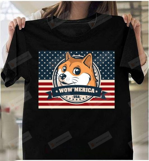 4th Of July Shirt, Independence Day Gift, Wowmerica USA Shiba American Flag T-Shirt