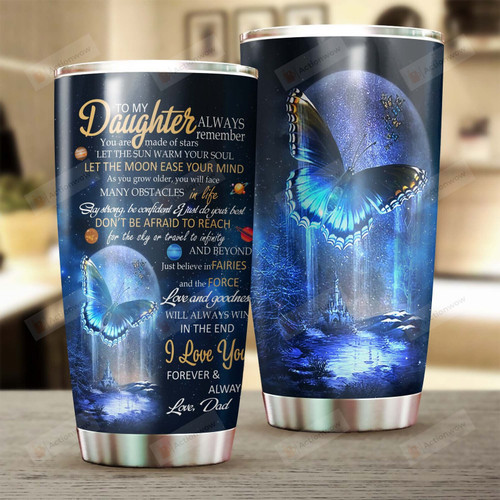 To My Daughter Tumbler, Blue Butterfly Moonlight Tumbler, Daughter Gift From Dad, Daughter Birthday Gifts, Butterfly Lovers Tumbler