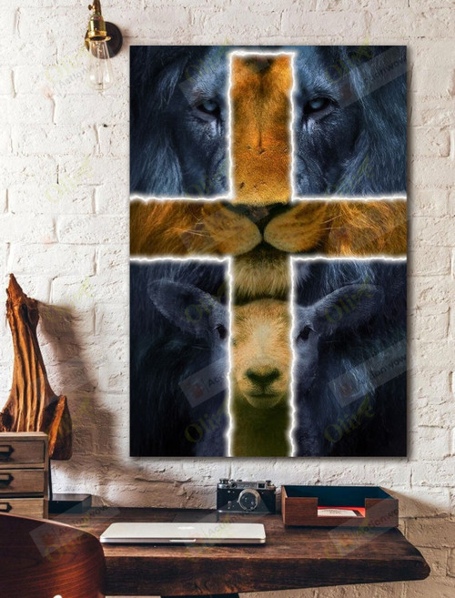 Jesus And Lion Goat Vertical Poster Home Decor Wall Art Print No Frame Or Canvas 0.75 Inch Frame Full-Size Best Gifts For Birthday, Christmas, Housewarming, Anniversary