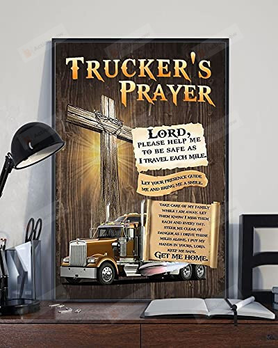 Jesus Poster Trucker'S Prayer Poster Truck Driver Poster Gift For Dad Husband Poster Home Decor Wall Art Print No Frame Or Canvas 0.75 Inch Frame Full Size Christmas Birthday Thanksgiving