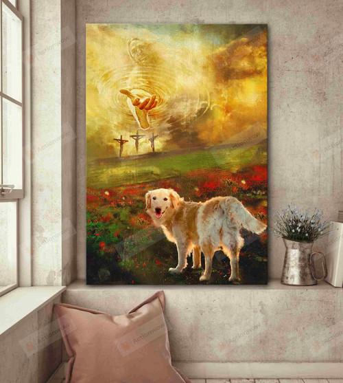 Jesus And Golden Retriever Vertical Poster Home Decor Wall Art Print No Frame Or Canvas 0.75 Inch Frame Full Size Best Gift For Birthday, Christmas, Thanksgiving, Housewarming