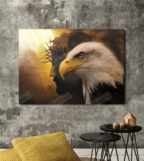 Christian Wall Art Jesus And Bald Eagle, Horizontal Jesus Canvas Print, Jesus Poster Canvas Art