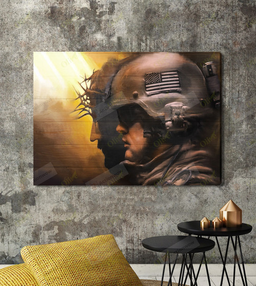 Christian Wall Art Jesus And Veteran, American Veteran Canvas Print, Jesus Poster Canvas Art