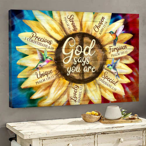 Christian Wall Art Sunflower And Hummingbird, God Says You Are Jesus Canvas Print, Jesus Poster Canvas Art