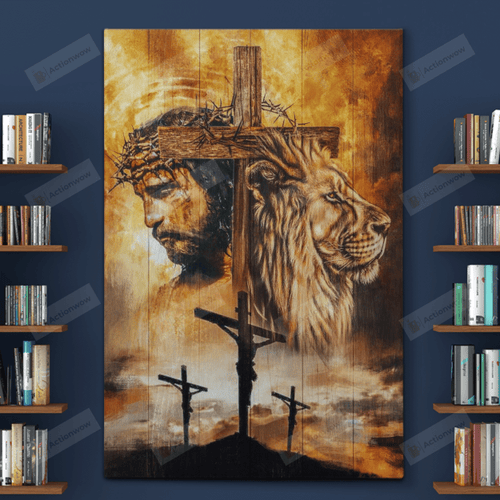 Jesus And Lion Poster Canvas, Lion Lover Poster Canvas Print, Jesus Poster Canvas Art