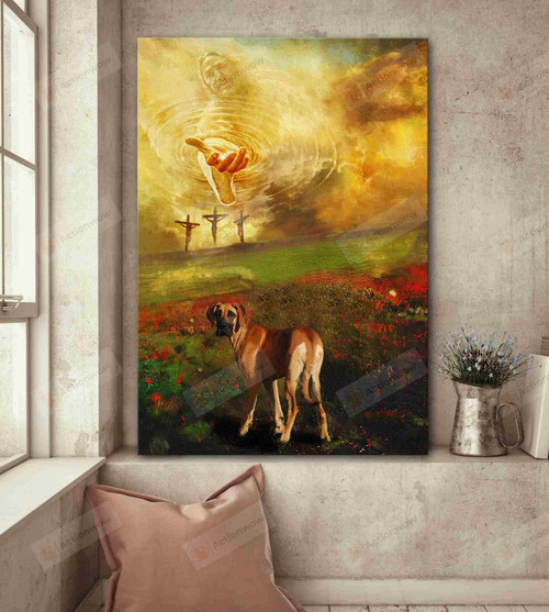 Jesus And Great Dane Poster Canvas, Dog Lover Poster Canvas Print, Jesus Poster Canvas Art