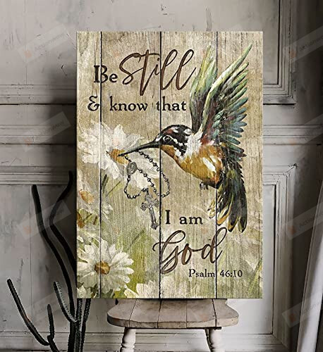 Be Still And Know That I Am God Christian Wall Art Poster Canvas, Hummingbird Jesus Canvas Print, Jesus Poster Canvas Art