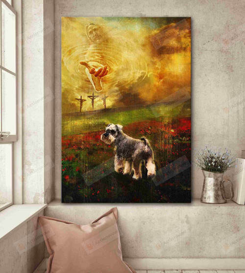 Jesus And Schnauzer Dog Poster Canvas, Dog Lover Poster Canvas Print, Jesus Poster Canvas Art