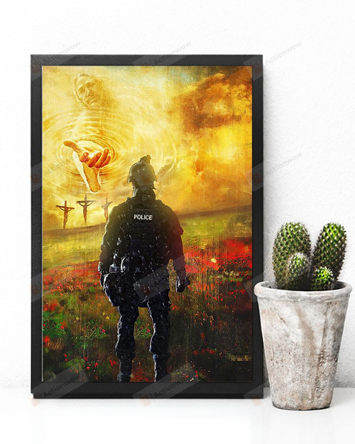 Jesus And Police Poster Canvas, Police Gift Poster Canvas Print, Jesus Poster Canvas Art