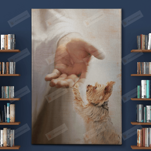 Yorkshire Terrier And Jesus Wall Art Poster Canvas, Take My Hand Jesus Canvas Print, Jesus Poster Canvas Art