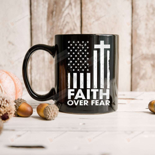 Faith Over Fear Mug, Christian Mug, Christian Mug, Usa Flag Mug, Christian Cross Mug, Jesus Mug, Religious Mug, Bible Mug, Faithful Gifts For Lover Friends Family