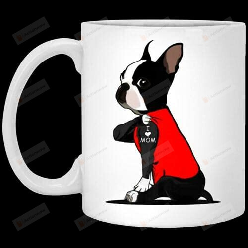 Boston Terrier I Love Mom Tattoo Coffee Mug Gifts For Dog Lover Mug Funny Pet Mug Dog Dad Gifts Dog Coffee Cup Dog Gifts For Dog Lovers Mug Gifts For Birthday Christmas (Multi 4)