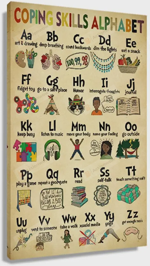 Coping Skill Alphabet Wall Art, Modern Knowledge Chart Poster Canvas, Teacher Educational Poster Decorations For Classroom