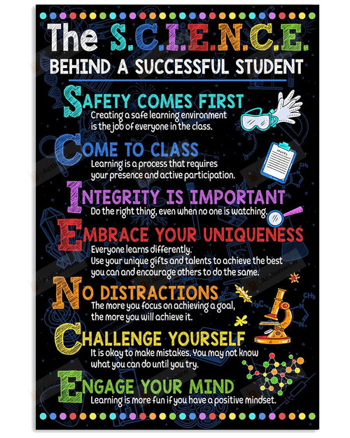 The Science Behind A Successful Student Poster Canvas, Science Classroom Poster Canvas, Teacher Gifts Poster Canvas, Back To School Poster Canvas