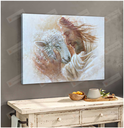 Jesus And Sheep Poster Canvas, Sheep Lover Poster Canvas Print, Jesus Poster Canvas Art