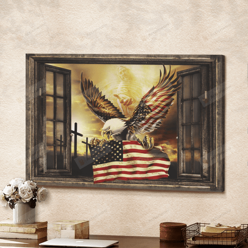 Give Jesus Hand Wall Art Poster Canvas, American Flag And Eagle Canvas Print, Jesus Poster Canvas Art