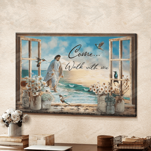 Jesus And Humming Bird Through Window Wall Art Poster Canvas, Come And Walk With Me Jesus Canvas Print, Jesus Poster Canvas Art