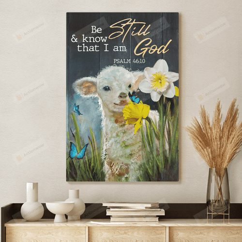 Be Still And Know That I Am God Wall Art Poster Canvas, Flowers And Sheep Canvas Print, Jesus Poster Canvas Art