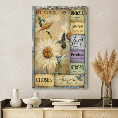 Hummingbirds & Daisy God Says You Are Poster Canvas, Hummingbird Lover Poster Canvas Print, Jesus Poster Canvas Art