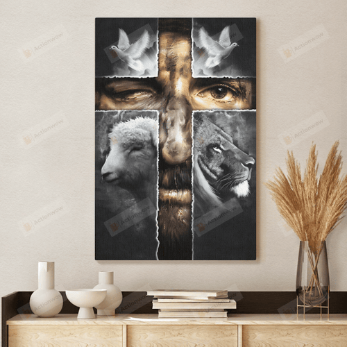 The Soul Of Jesus Wall Art Poster Canvas, Jesus And Dove Sheep Lion Canvas Print, Jesus Poster Canvas Art