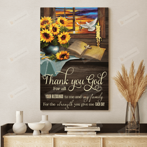 Thank You God For Your Blessings Poster Canvas, Sunflowers Lover Poster Canvas Print, Jesus Poster Canvas Art