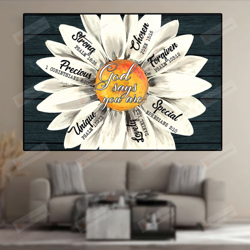 God Says You Are Wall Art Poster Canvas, Daisy Flower Jesus Canvas Print, Jesus Poster Canvas Art