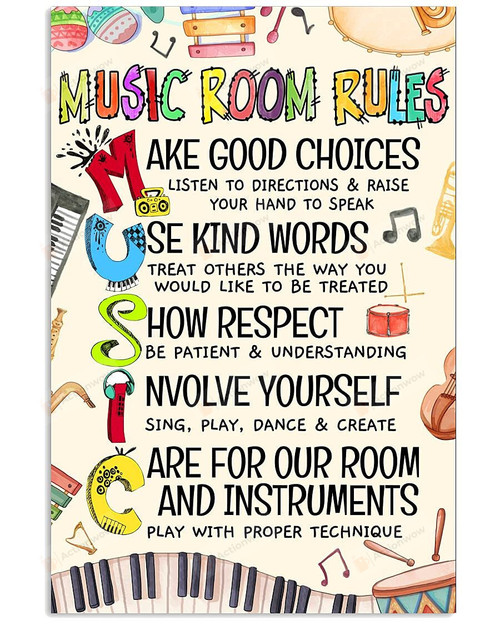 Music Room Rules Wall Art Poster Canvas, Back To School Gift Poster Canvas Art