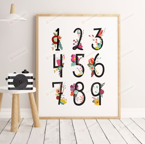 Numbers With Flowers Classroom Poster Canvas, Numbers Poster Canvas, Classroom Decor Poster Canvas